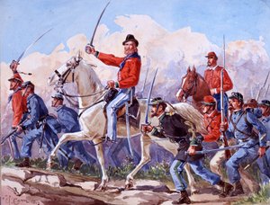 Risorgimento : les troupes de Giuseppe Garibaldi marchant sur Rome. Aquarelle de Quinto Cenni 1892 - Quinto Cenni
