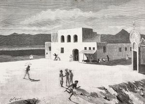 Bâtiment de la Poste italienne, Massawa, Érythrée, gravure d