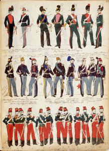 Divers uniformes italiens en usage vers 1860 par Quinto Cenni, planche en couleur - Quinto Cenni
