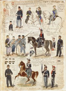 Divers uniformes du Royaume de Sardaigne par Quinto Cenni, planche en couleur
