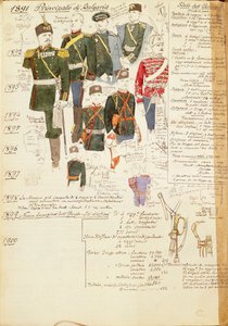 Divers uniformes du Principauté de Bulgarie, planche en couleur par Quinto Cenni - Quinto Cenni
