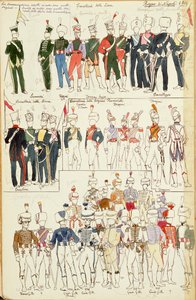 Divers uniformes du Royaume de Naples de 1814 - Quinto Cenni