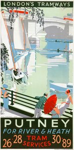 Putney, pour la rivière et la lande, affiche des tramways du London County Council LCC, 1932 - RF Fordred