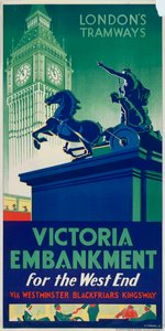 Victoria Embankment, affiche des tramways du London County Council LCC, 1932 - RF Fordred