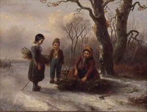 Enfants ramassant des bûches, c.1884 - R. Favelle