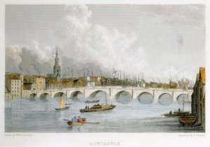 Pont en pierre voûté sur la Tyne à Newcastle-upon-Tyne, Angleterre, vers 1830