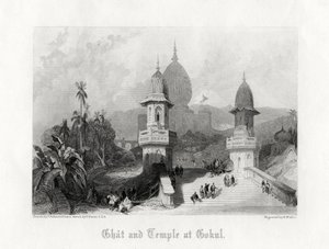 Ghat et Temple à Gokul, Inde, vers 1838