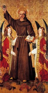 Saint Bernard et anges, panneau central du retable de Saint Bernard par Rafael Tomas (actif 1455-1479), prédelle par Joan Figuera (actif de 1454 à 1477 ou 1479), tempera sur panneau, 398,9x253 cm - Rafael & Figuera Joan (active c.1454 1477) Tomas