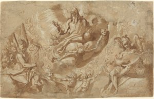 Dieu le Père et anges sur des nuages