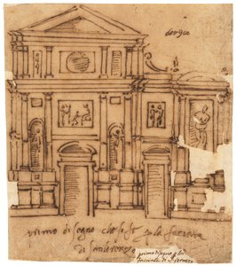 Projet pour la façade de San Lorenzo, Florence (plume et encre brune, sur papier calque huilé) - Raffaello da Montelupo