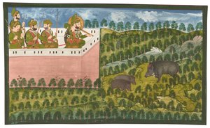Peinture de Maharana Jawan Singh chassant le sanglier