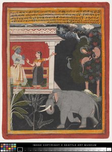 Krishna recevant Radha, début du 18ème siècle