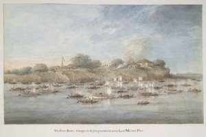 La flottille de Lord Hastings sur le fleuve, avec de nombreux budgerows à pinasse