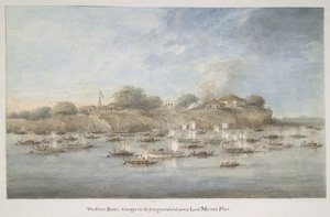 Flottille de Lord Hastings sur le fleuve, avec de nombreux budgerows