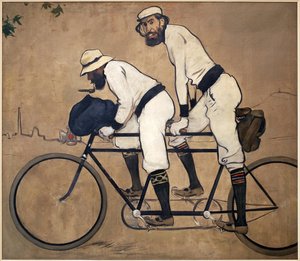 Ramon Casa et Pere Romeu sur un tandem
