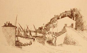 Village de pêcheurs français local dans le sud de la France vers 1884