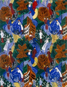 Patineurs, dessin pour soie imprimée, vers 1914-20 (lithographie couleur) - Raoul Dufy
