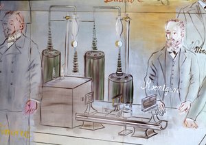La Fee Electricite, détail : Portraits de Wilhelm Conrad Rontgen (1845-1923), physicien allemand.1937 (peinture) - Raoul Dufy