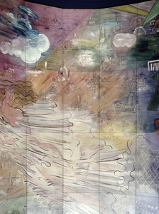 La Fee Electricite, détail de la partie gauche représentant différentes villes - Raoul Dufy