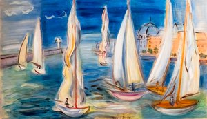 Régates à Deauville, vers 1946 (huile sur bois)
