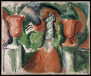 Statue aux deux vases rouges