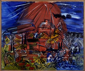 Le dépiquage rouge et bleu, 20e siècle (huile sur toile)