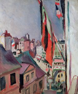 La rue pavoisée de drapeaux