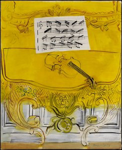 La console jaune avec un violon