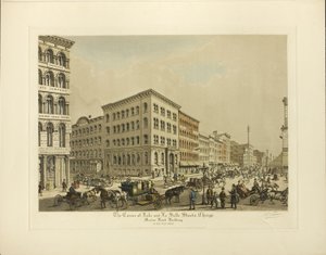 Coin des rues Lake et La Salle, Chicago, bâtiment de la Marine Bank en 1864 - Raoul Varin