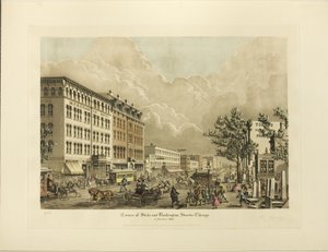 Coin des rues State et Washington, Chicago, en 1865 - Raoul Varin