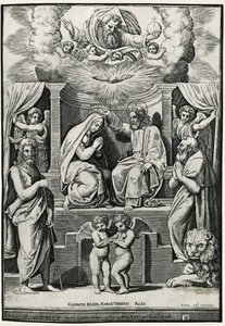 Couronnement de la Vierge en présence de Saint Jean-Baptiste et Saint Jérôme - Raphael (1483 1520) (after)