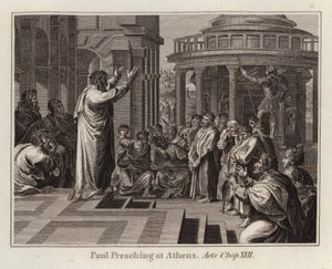 Carton de Raphaël : Paul prêchant à Athènes, Actes, Chapitre XVII (gravure) - after Raphael