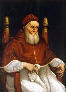 Portrait du Pape Jules II (1503-1513). Peinture de Raphaël (Raffaello Sanzio). Florence, Musée des Offices.