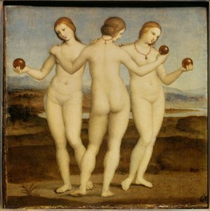 Les trois grâces Peinture de Raphaël (1504-1505). Chantilly, Musée Condé