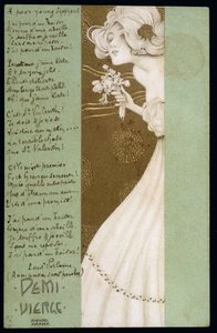 Demi-vierge et poème de Paul Verlaine - carte postale, par Raphael Kirchner