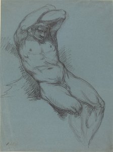 Un homme nu assis avec les mains croisées sur la tête - Raphael Lamar West