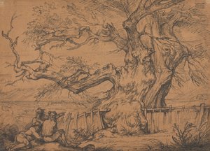 Vue lointaine du château de Windsor dans une tempête (Le grand chêne, château de Windsor au loin) - Raphael Lamar West