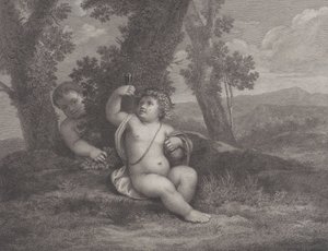 Le jeune Bacchus assis sous un arbre, levant un verre de vin, avec un autre enfant derrière, 1780