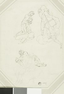 Vierge en prière et figures dans les nuages