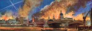 Incendies dans la ville de Londres autour de la cathédrale Saint-Paul pendant le Blitz, Seconde Guerre mondiale