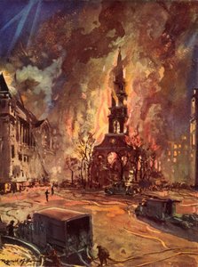 Église Saint-Clément-Danes, Strand, Londres, en feu pendant le Blitz, Seconde Guerre mondiale