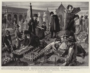 Jour de la Toussaint dans un cimetière italien, décoration des tombes (litho) - Reginald Thomas Cleaver