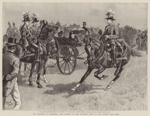 La reine Victoria au point de salut lors de la revue de la semaine dernière (gravure) - Reginald Thomas Cleaver