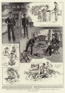 Croquis des officiers et des hommes du navire de guerre impérial japonais "Asahi" (litho)