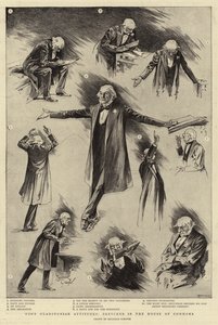 Quelques attitudes gladstoniennes, croquis à la Chambre des communes (gravure) - Reginald Thomas Cleaver