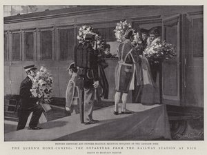 Le retour de la Reine, le départ de la gare de Nice (litho) - Reginald Thomas Cleaver