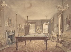 Intérieur de la salle de billard à Lupton House, Devonshire, conçu par George..., 1838