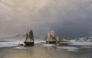 Navires à Voile sur un Fjord Gelé