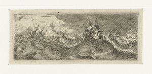 Petite vue marine avec des navires dans une tempête