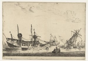 Deux voiliers à quille (treize scènes avec des navires) - Reinier Nooms